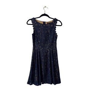 City Studio Navy Lace Fit & Flare Dress With Nude Lining Size 5 Cotton/Nylon Ble